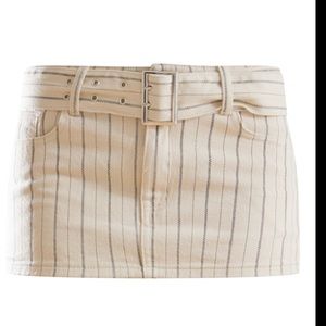 PrettyLittleThing Cream Pinstripe Belted Denim Micro Mini Skirt